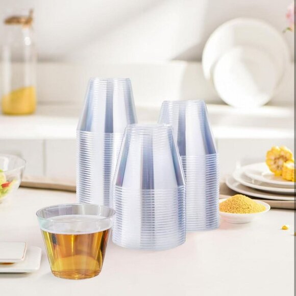 NEW 100 Pack 9 oz Disposable Fancy Clear Plastic Cups - Picture 5 of 6